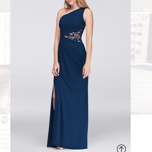 One-Shoulder Mesh Dress with Lace Inset